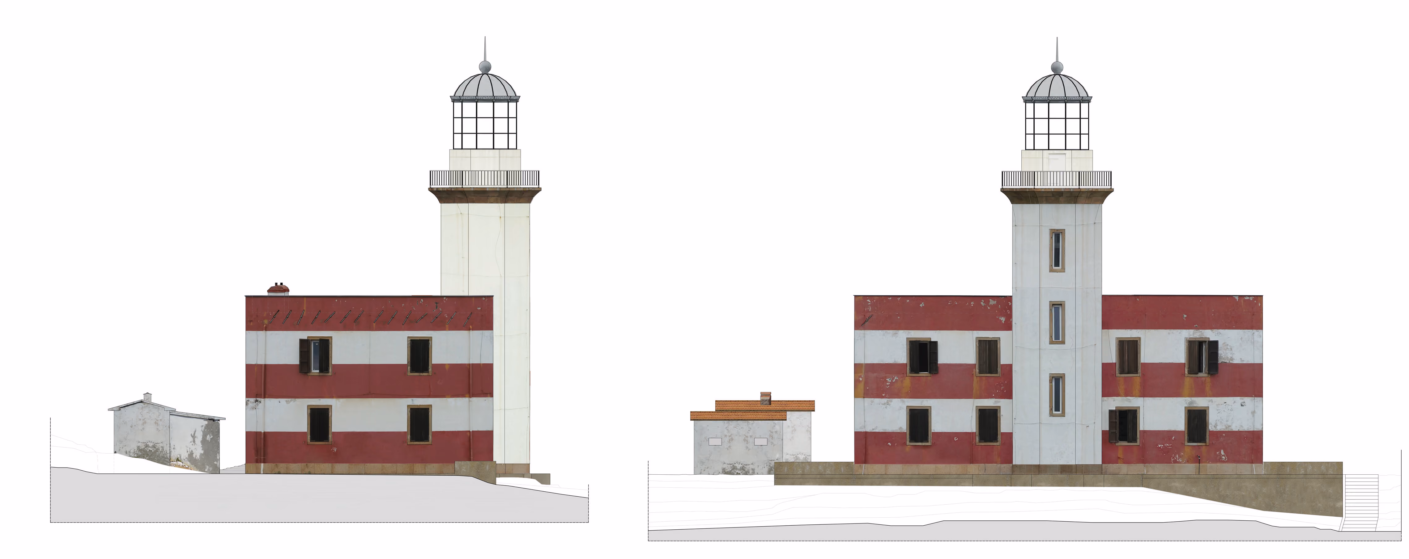 Prospetti del progetto Faro di Capel Rosso.